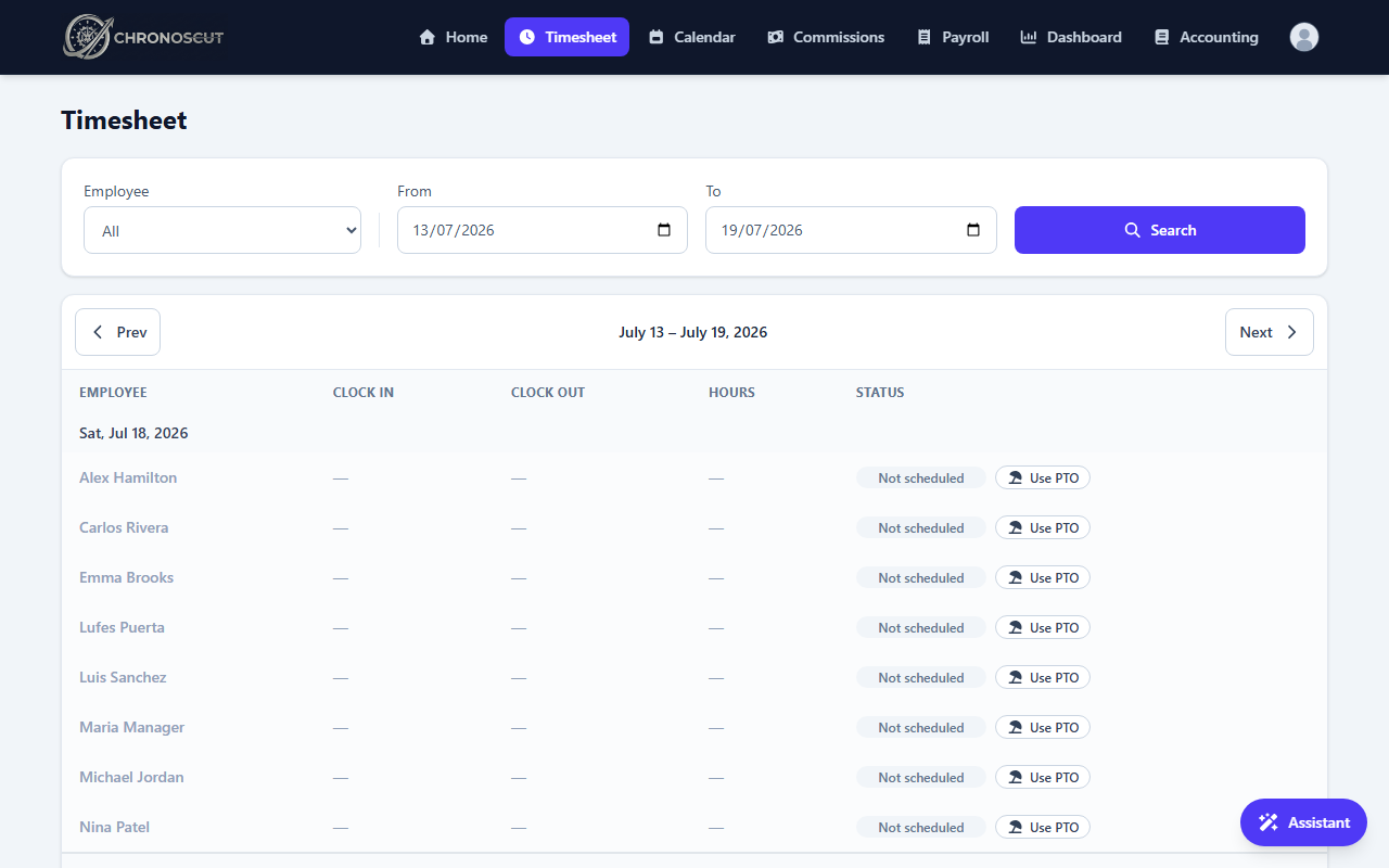 Time tracking timesheet